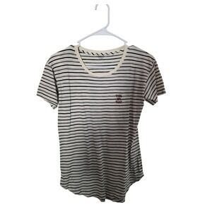 Madewell T-Shirt Womens XXS Cream Black Striped Embroidered Scoop Neck G7772